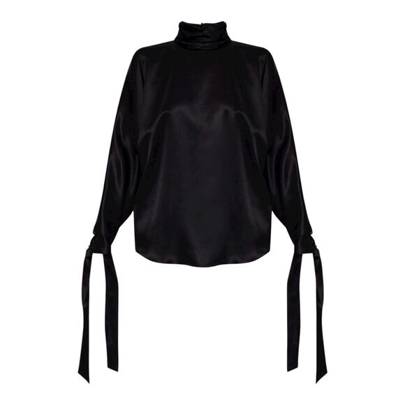 $2290 New SAINT LAURENT Gathered Turtleneck Silk Blouse Womens 42 Black Italy - Picture 1 of 5